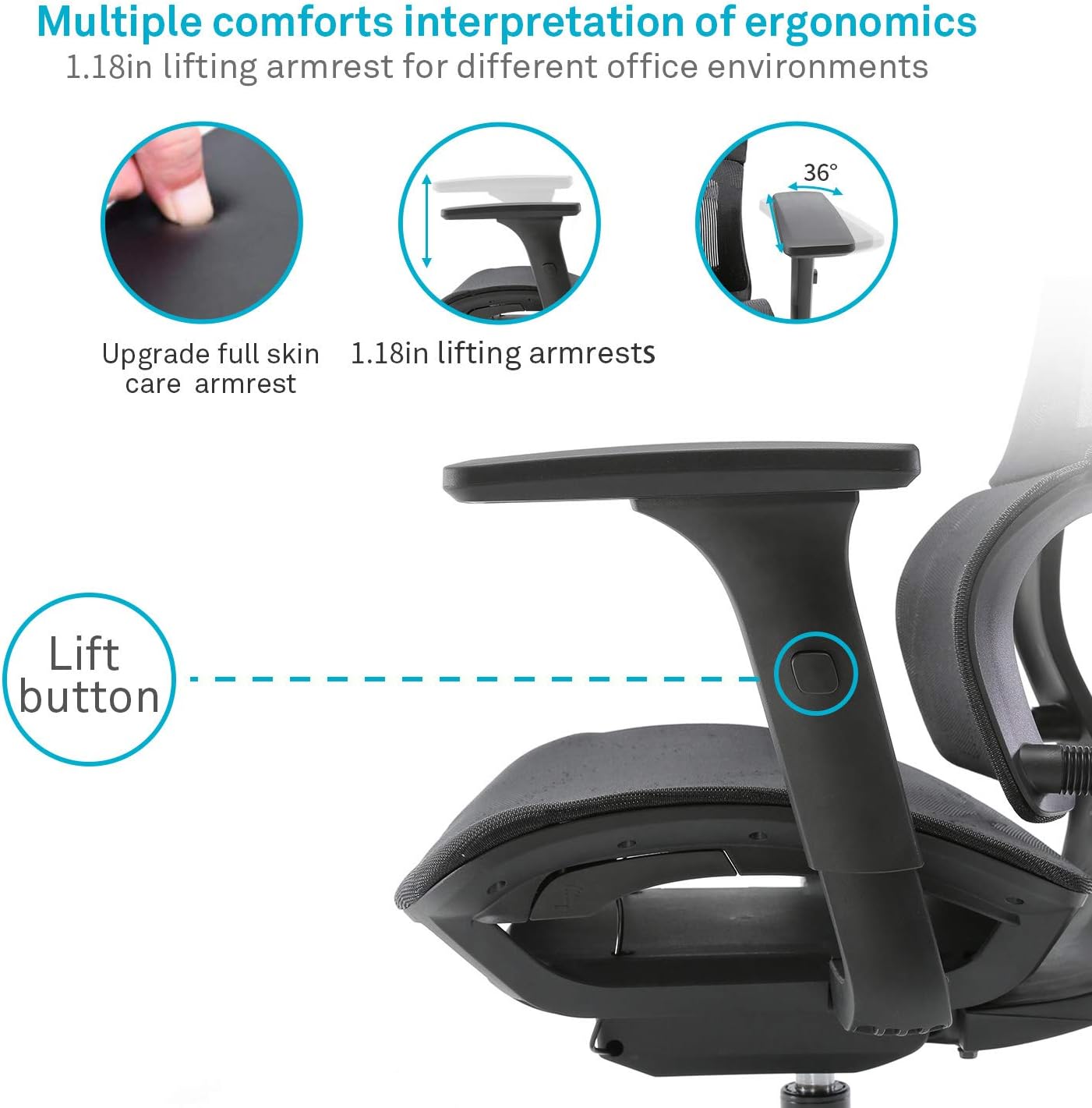 XUER Ergonomic Office Chair - Home Office Desk Chair with Adaptive Lumbar Support, Adjustable 3D Armrest, Headrest and Breathable Backrest, High Back Mesh Computer Task Chair for Work, Study (Black) : Home & Kitchen