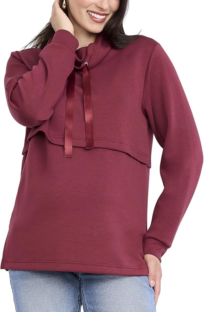 Motherhood Maternidad Mujer Manga Larga Cuello Embudo Jersey de Enfermería Sudadera de Embarazo para Lactancia Materna