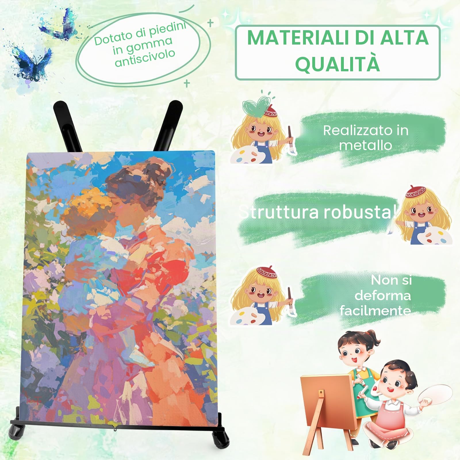 Cavalletto Pittura, Cavalletto da Tavolo per Dipingere, Pieghevole Cavalletto Portatile, cavalletto da tavolo, Telescopico da Pavimento per Matrimoni, Poster, Interni, Esterni, Nero