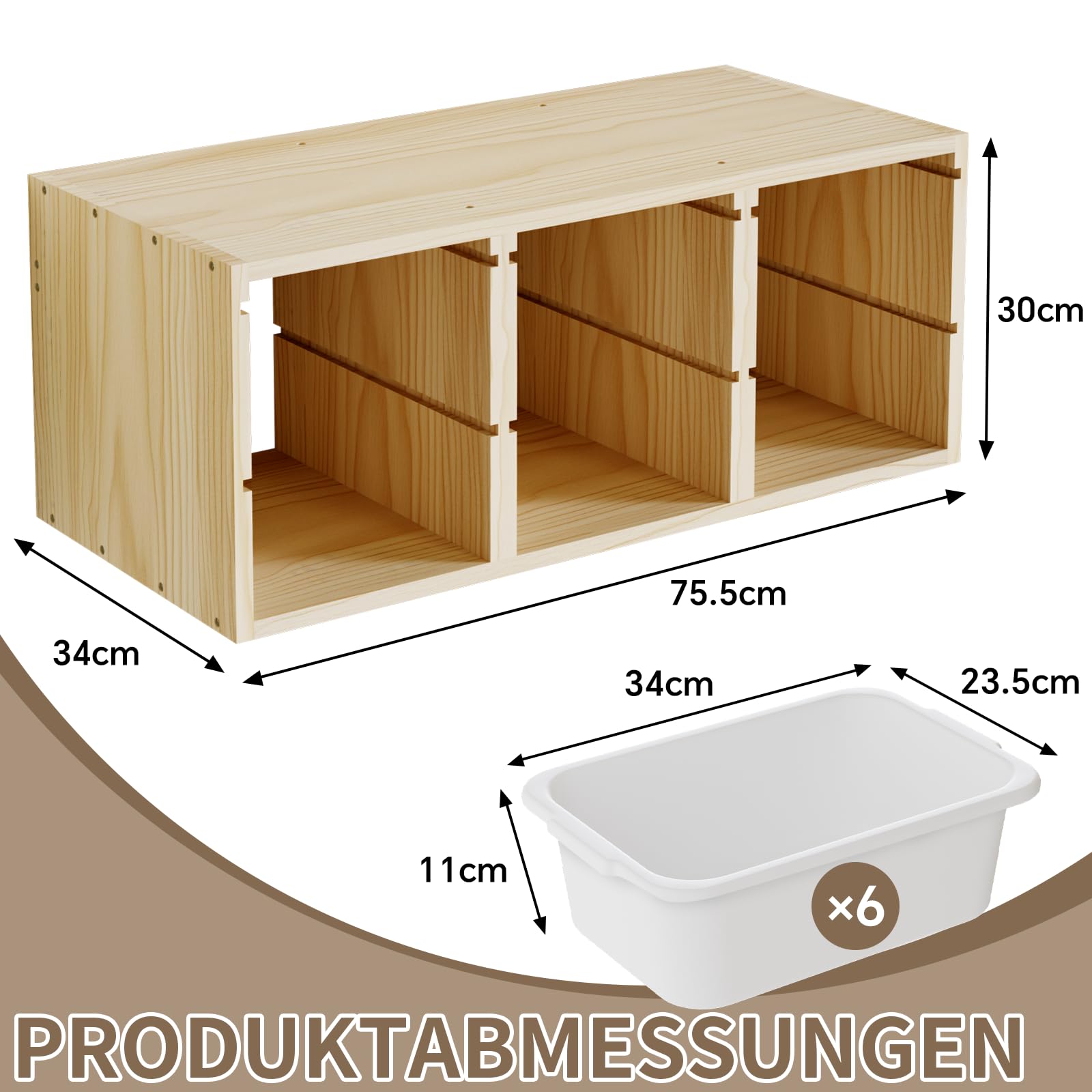 Montessori-Spielzeugregal aus Massivholz zur Wandmontage mit 6 Fächern, Spielzeugablage mit Ablagefläche zum Lernen und Spielen, Aufbewahrung für Kinderbücher, platzsparende Hängebox