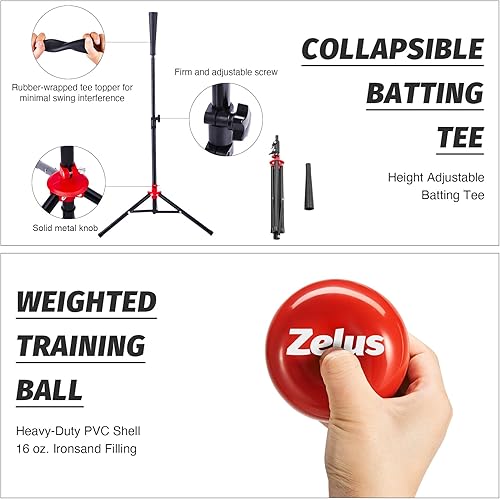Miniatura 4 de ZELUS Red de béisbol de 7 x 7 pies, red de práctica de béisbol y sóftbol con tee, pelotas de béisbol y bolsa de transporte para batear y lanzar