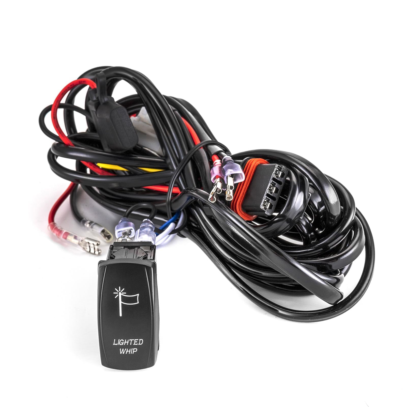 WeiSen180W Plug & Play Lighted Whip Wiring Harness Kit with Pulse Power Bar Plug Connector Relay Fuse, 16AWG 2 Lead 12V On Off Rocker Switch Compatible with Polaris RZR General Ranger Pulse Bus bar