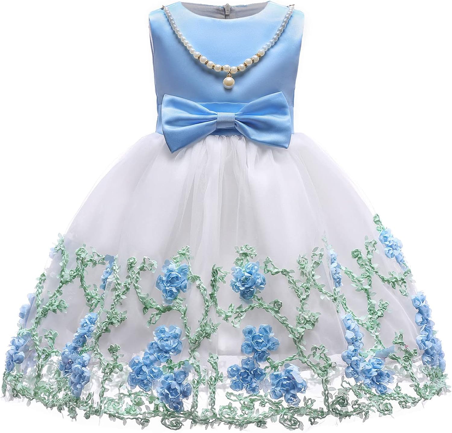 Summer Party Princess Gown 3-9 Years Baby Girl Little Kids Sleeveless Flower Bowknot Tulle Fluffy Stripe Skirt 