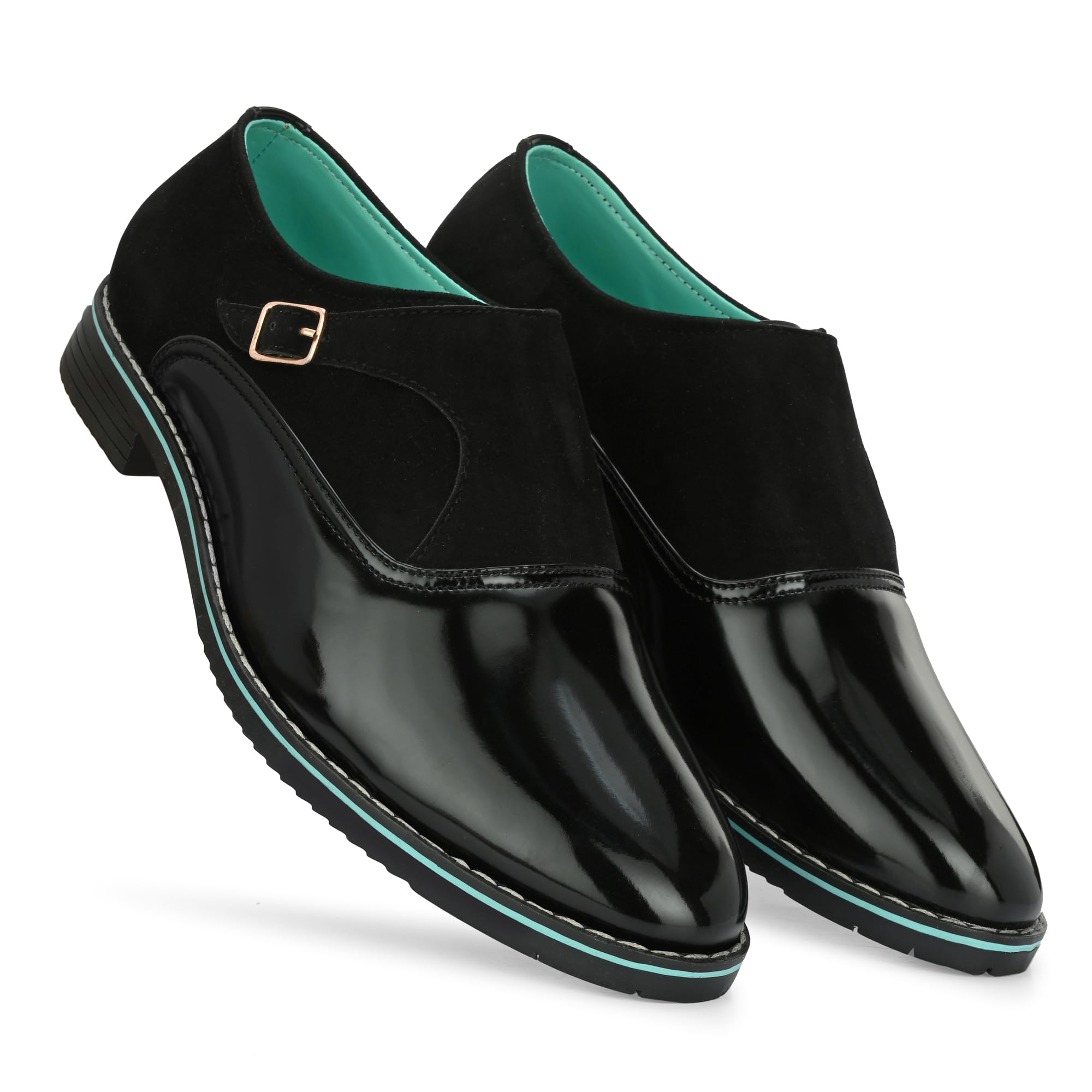 Handcrafted Black Vegan Leather Buckled Kiltie Slipon-image-10