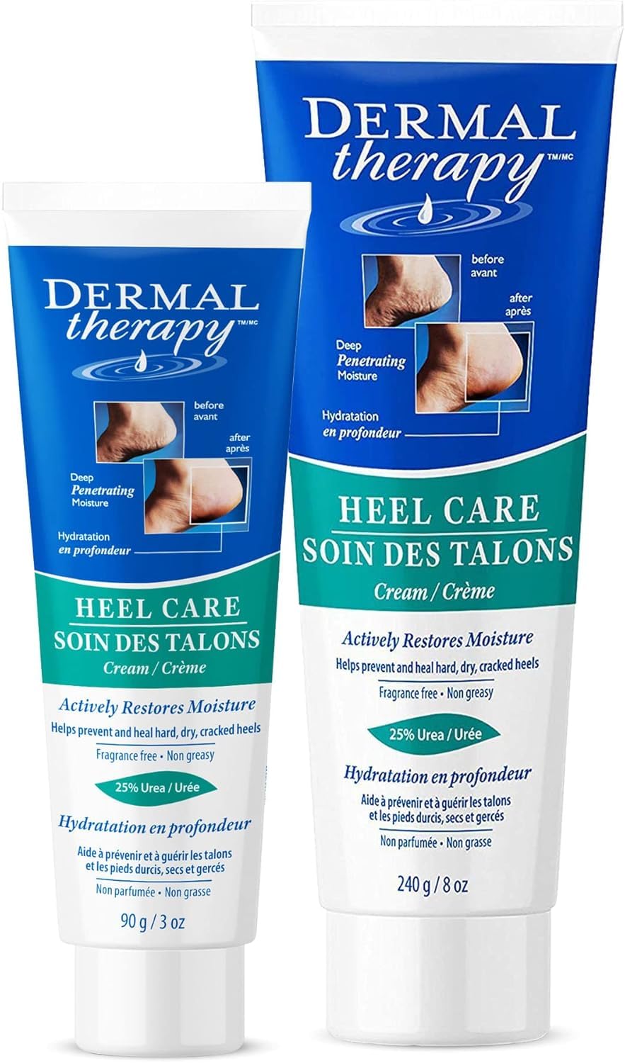 (Dual 90ml+240ml) - Heel Care Cream - Moisturising Treatment that Repairs and Heals Dry, Rough, Cracked Heels and Feet 25% Urea and 6% Alpha Hydroxy Acids (90ml+240ml Bundle)