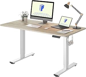 FLEXISPOT EN1 One-Piece Standing Desk, 48"x24" Seamless Desktop Electric Height Adjustable Desk for Home Office, Multi-Monitor Setups & Easy Assembly, White Wood Grain