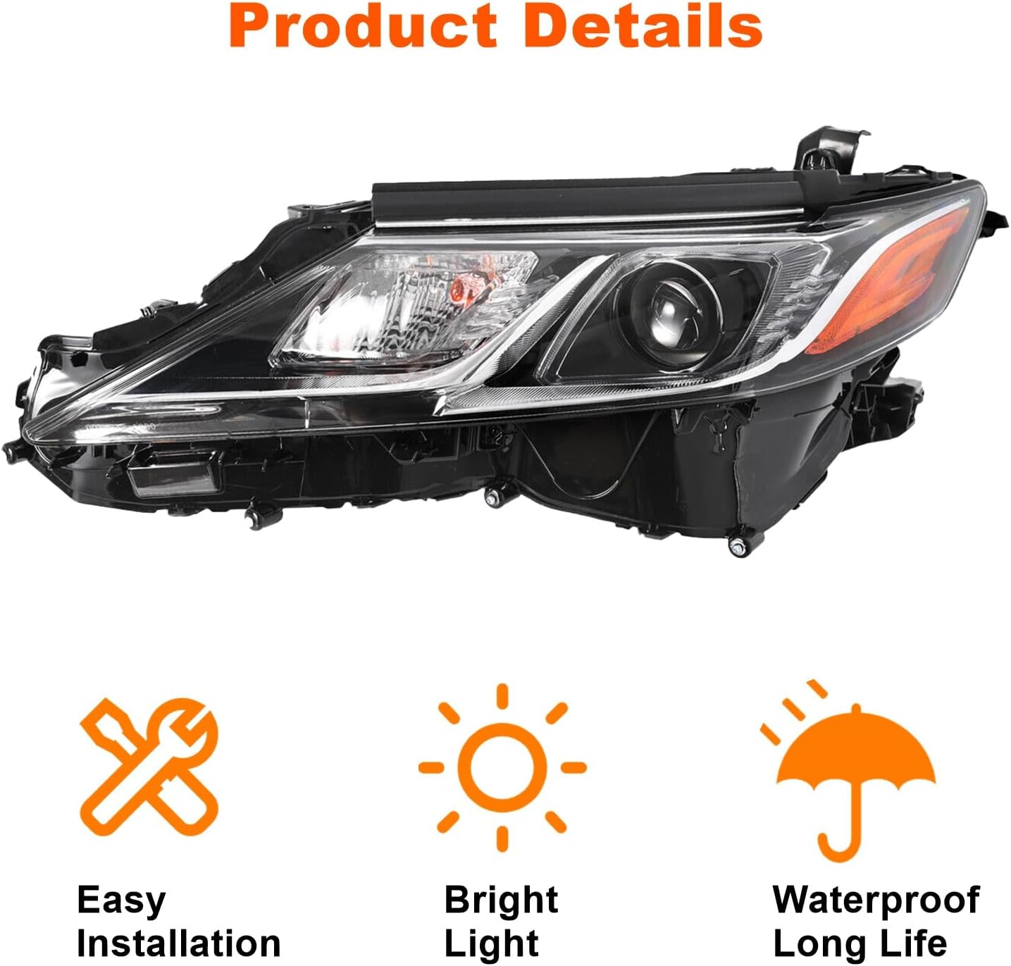 LED Projector Headlight Headlamp Compatible with 2018 2019 2020 2021 2022 Toyota Camry L LE SE DOT/SAE-Certified Replace for TO2502255 (Left Driver Side)