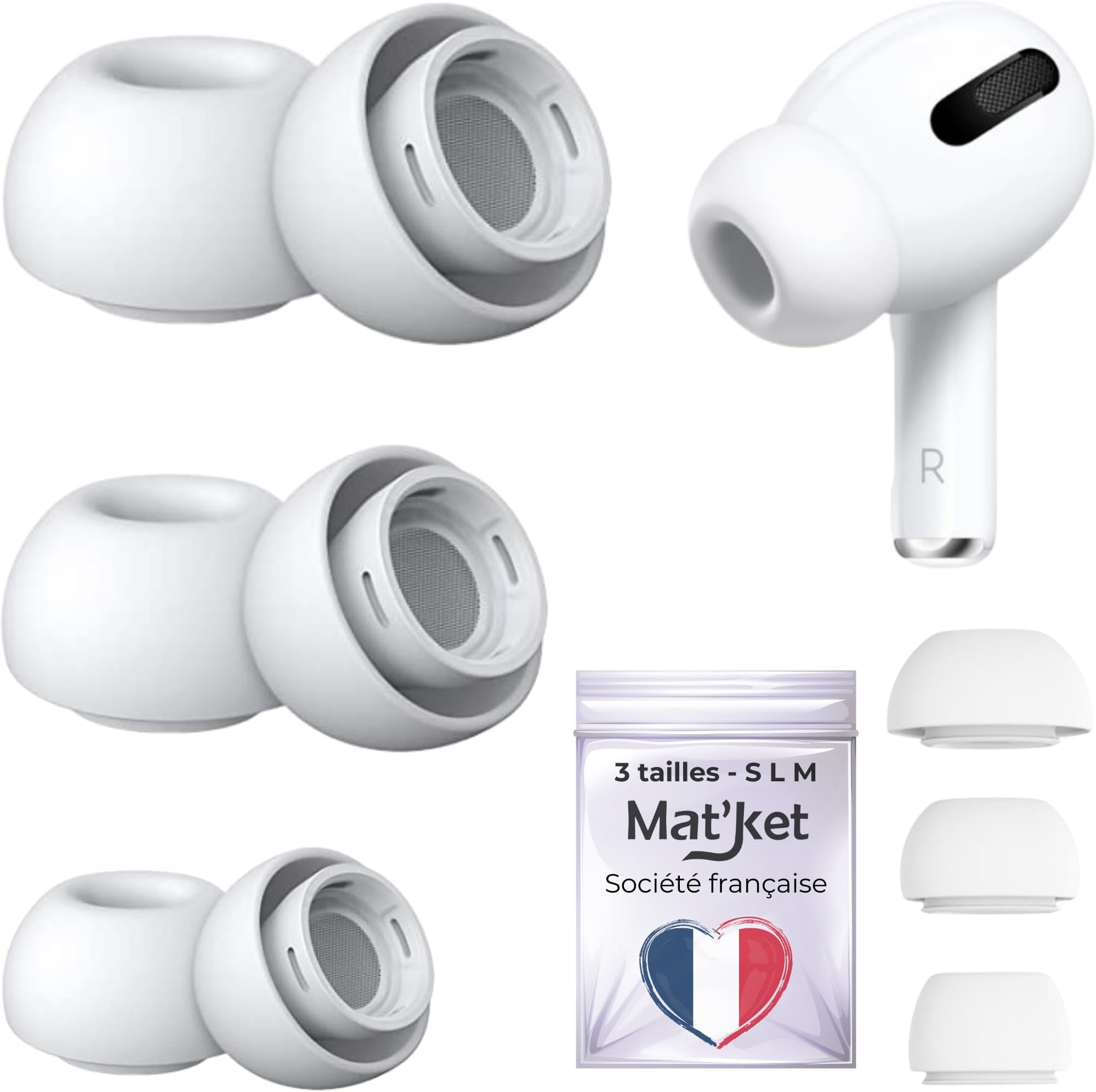 Lot de 8 paires d'embouts de rechange pour AirPods Pro 2e/1ère génération, avec trou de réduction du bruit, embouts en silicone, compatibles avec AirPods Pro 2/AirPod Pro 1, blanc S