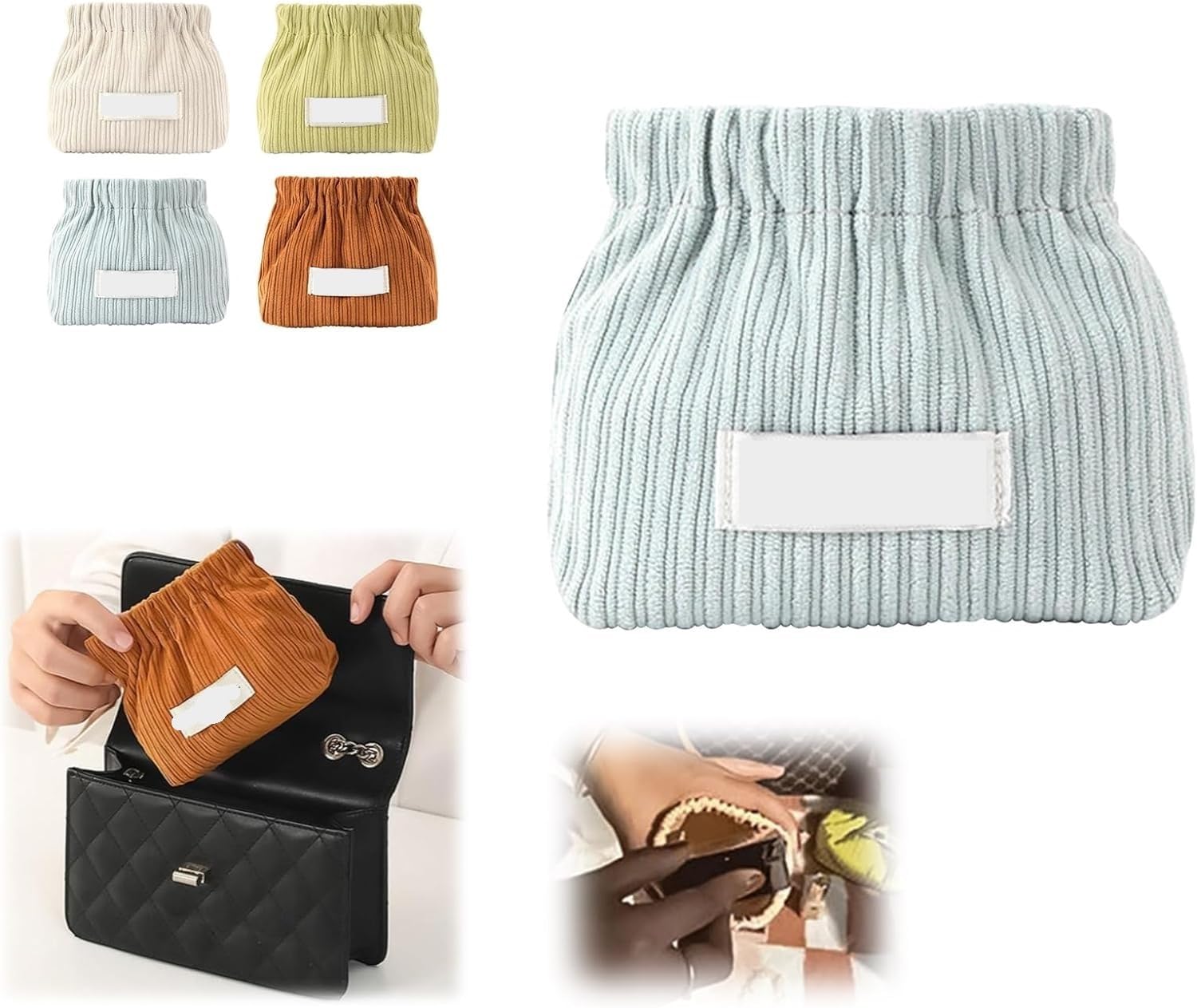 Organizzatore elastico per capelli in velluto a coste, 2 sacchetti elastici in velluto a coste, borsa per rossetto in velluto a coste, borsa elastica in velluto a coste, organizer per accessori per
