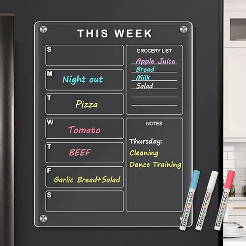 QUEENLINK Calendario acrílico magnético para refrigerador, pizarra de borrado en seco acrílico transparente de 12 x 16 pulgadas, tablero