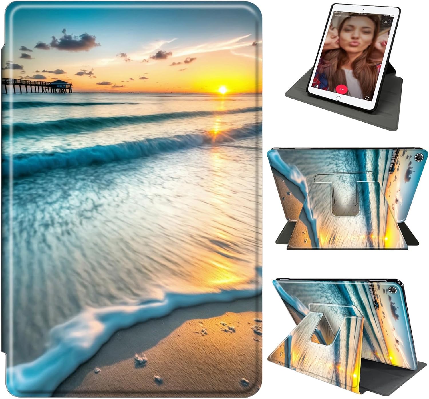 for Amazon Kindle Fire Max 11 Tablet (13th Gen, 2023 Release) 11", Rugged Durable PU Leather Fire Max 11 Case with 360°Rotating Stand & Auto Sleep/Wake for Fire Max 11 Tablet Case,Beach