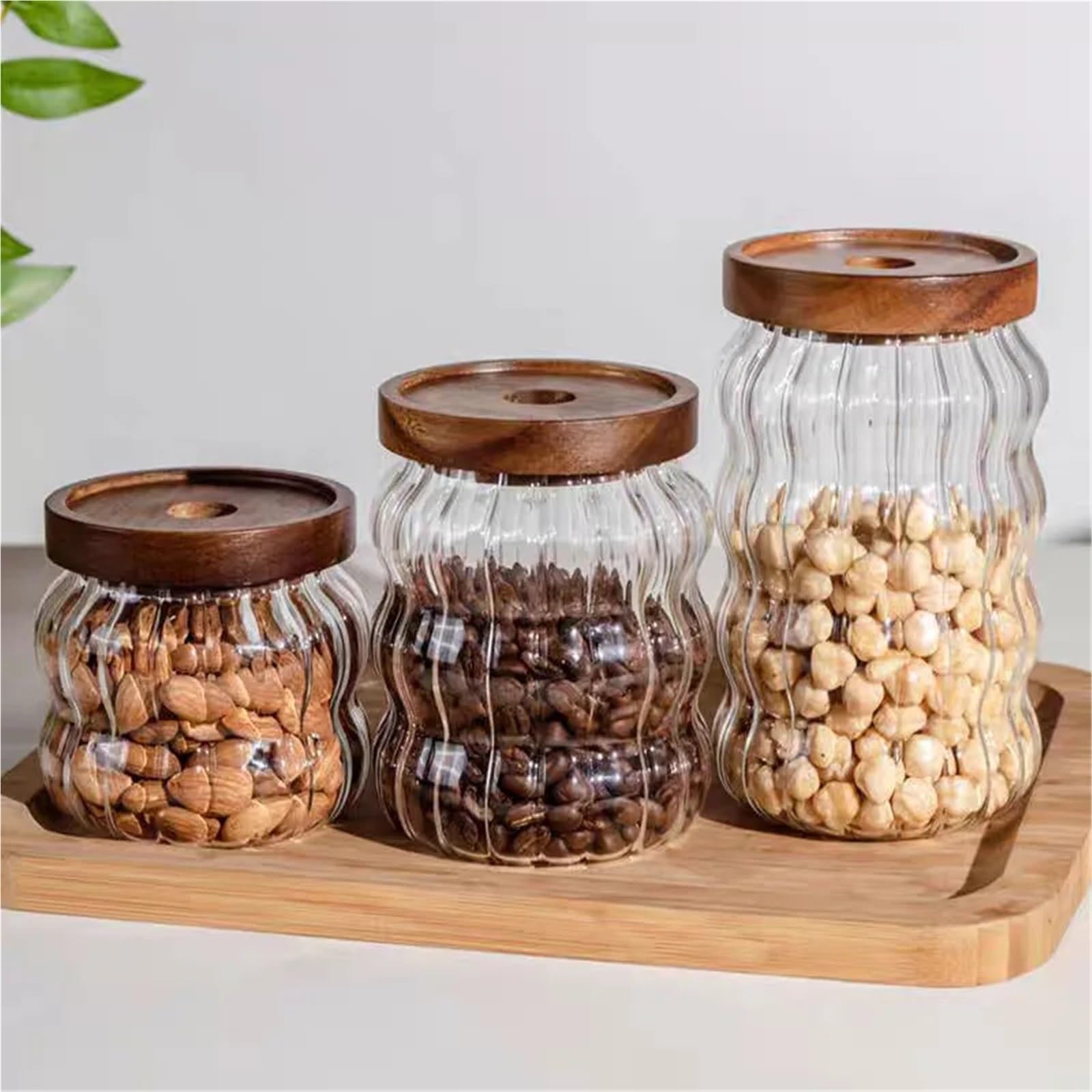 Tarro De Caramelo A Rayas Con Tapa Madera, Frascos Botellas Almacenamiento, Dulces Para Caramelos(750ML)