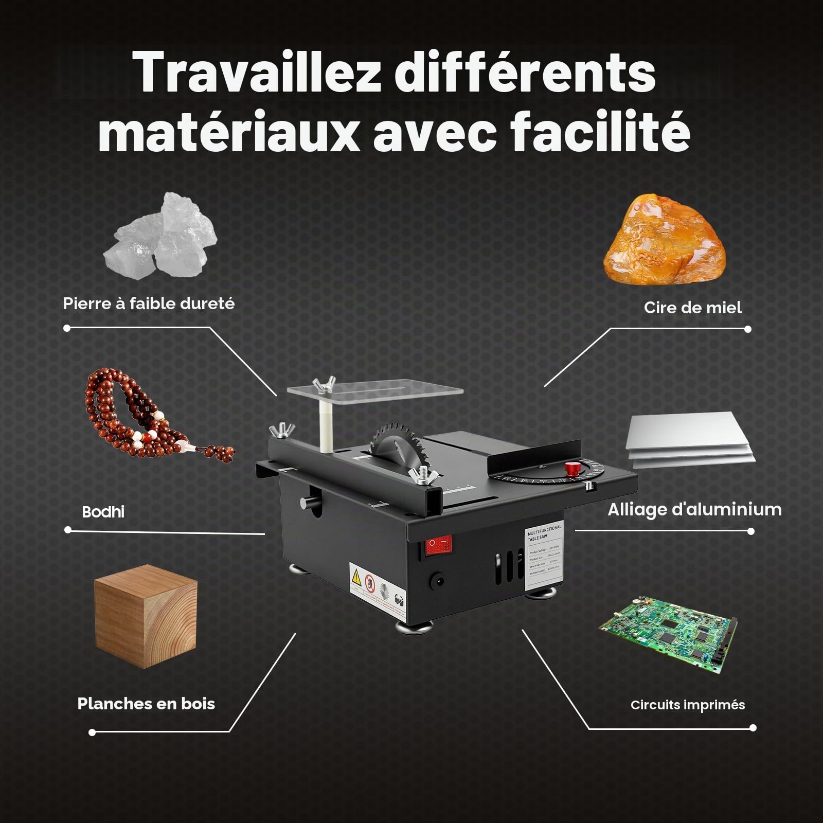 Mini scie circulaire de table multifonctionnelle pour le travail du bois Scie circulaire de table électrique portable de précision pour couper de petites barres de bois, alliage d'aluminium