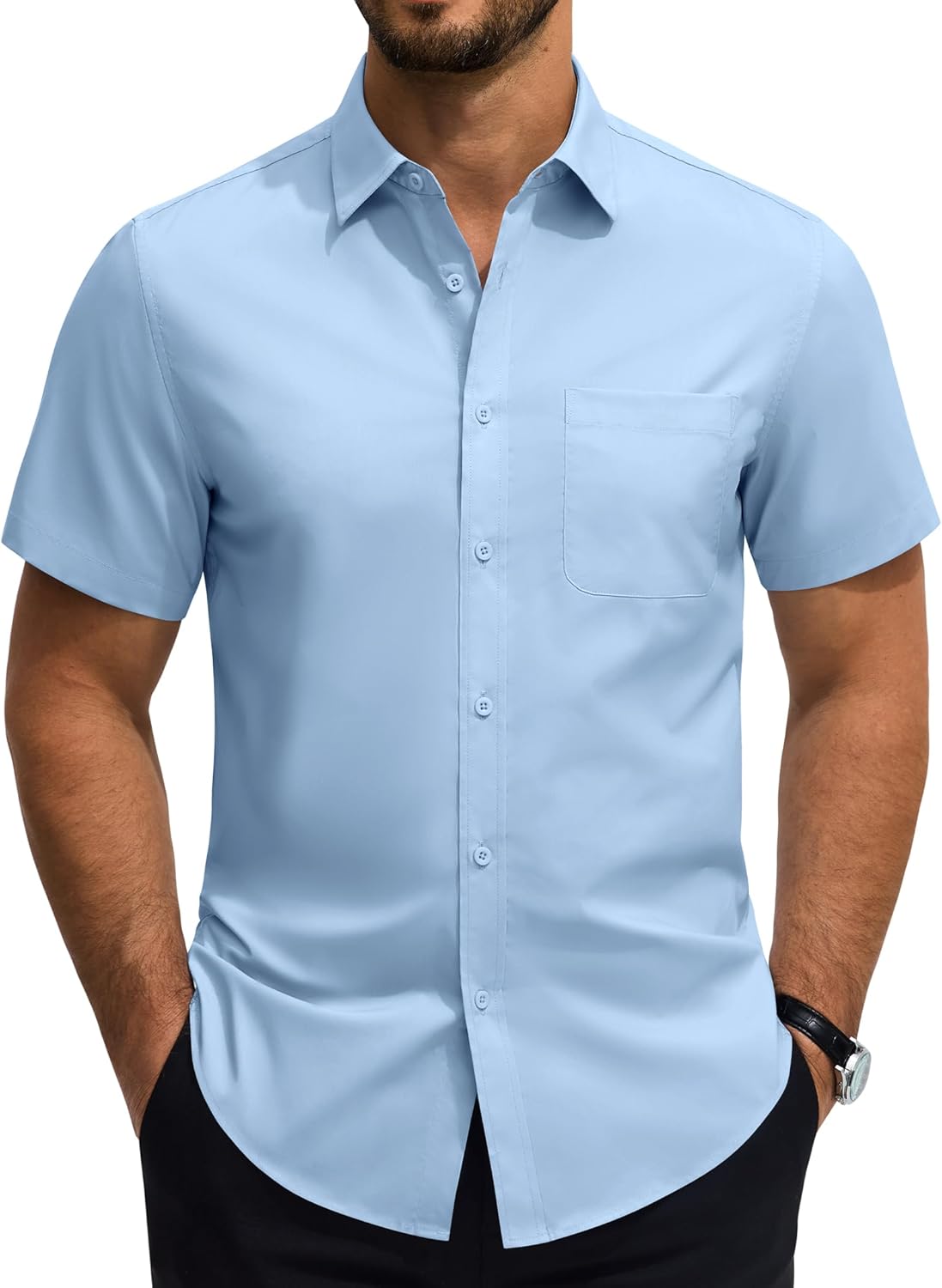 Lion Nardo Cotton Mens Dress Shirts Untucked Short Sleeve Button Down Shirts Stain Shield Dress Shirts for Men Wrinkle Free