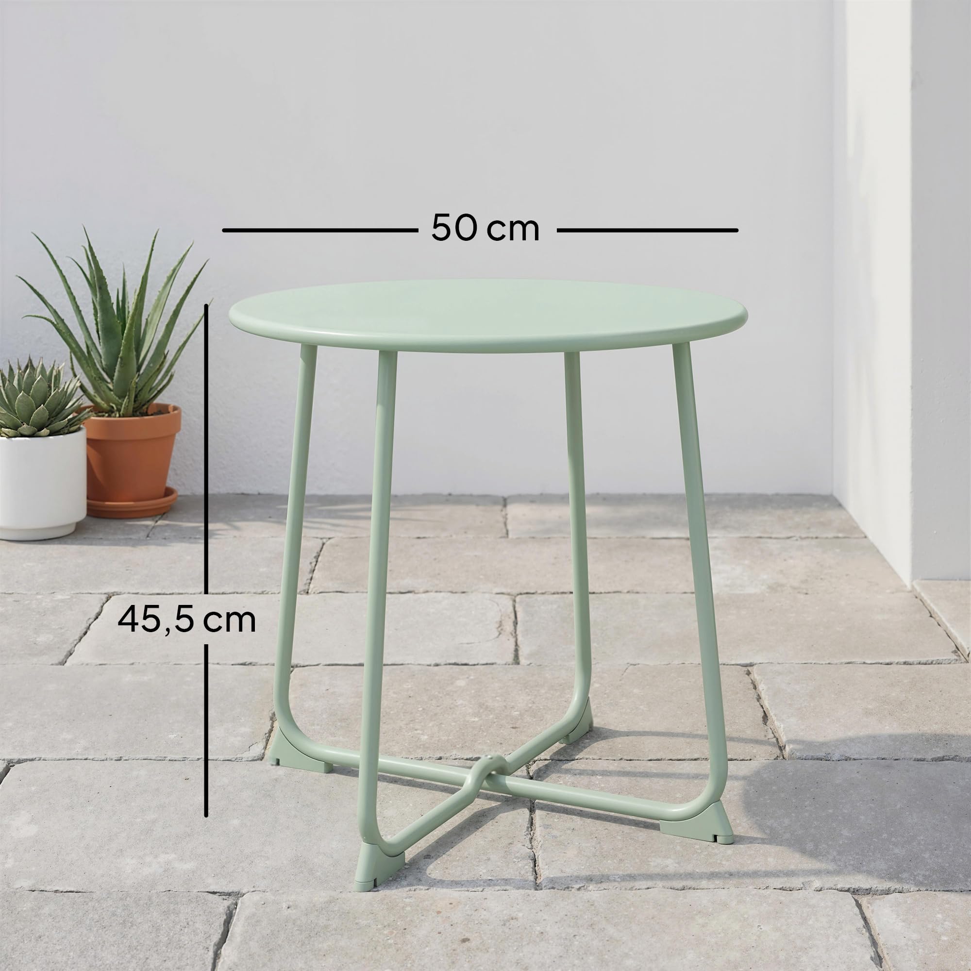 Outsunny Table Basse extérieure pour 2 Personnes, Table de Jardin Ronde Base en X, Structure en métal, pour Balcon, Patio, terrasse, Ø 50 x 45,5 cm, Vert foncé