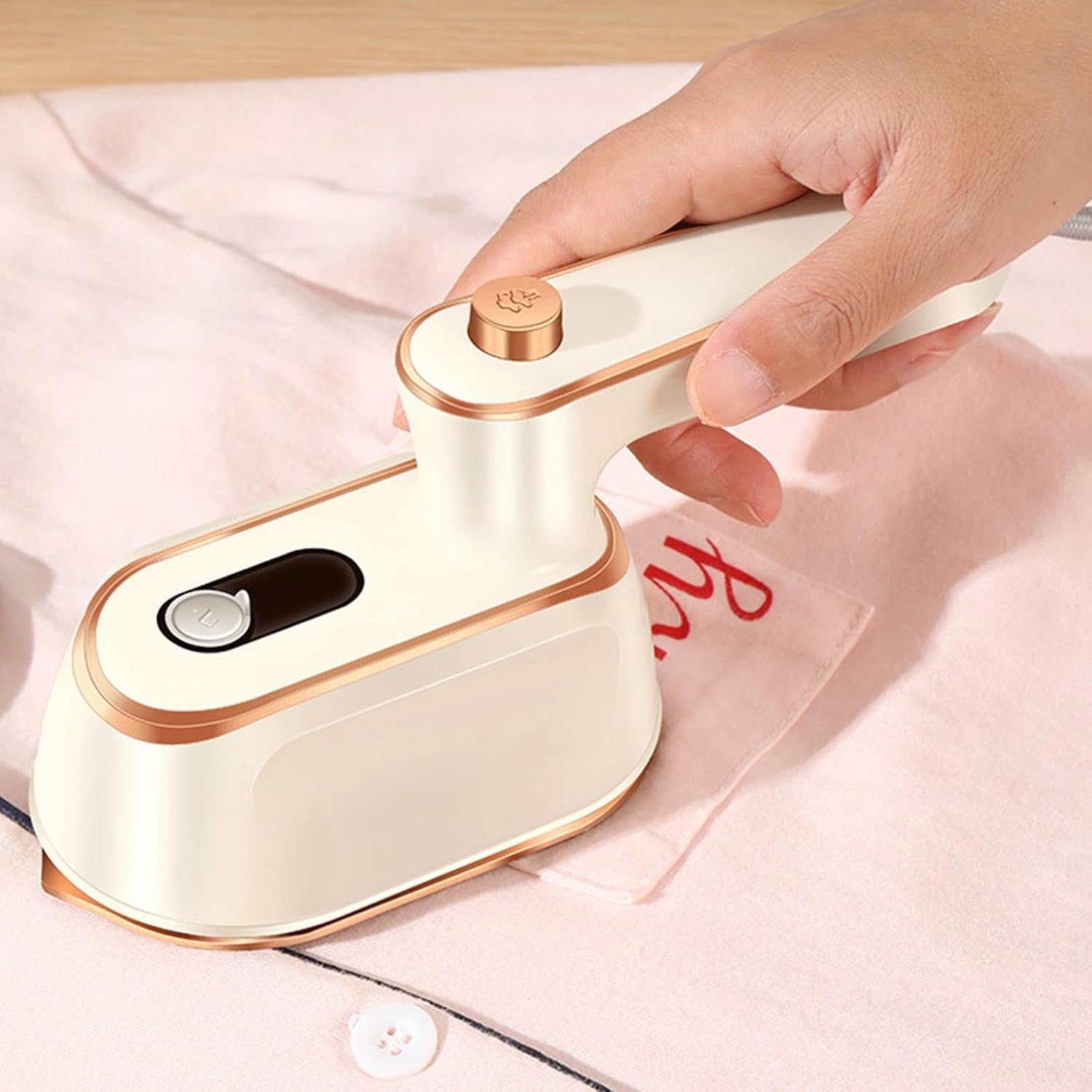 Mini Steamer Travel Iron, Portable Handheld Ironing Machine Clothing Steamers Small Size Folded Hand Held Steam Iron for Shirt Dorm Travel Steamers (Beige)