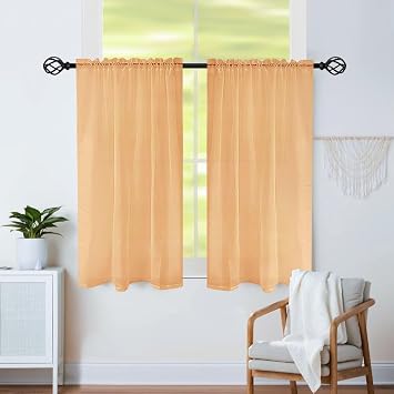 Semi Voile Sheer Curtains 30 Inches Long 2 Panels Rod Pocket Window Treatment for Living Room Bedroom Dining RoomBeige 22" W x 30" L