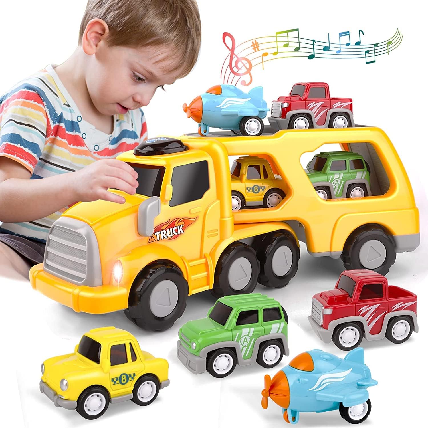 Toddler Carrier Truck Toys for Boys/Girls | 5 in1 | Friction Power Transport Truck Car with Light and Sound | Xmas Birthday Eid Gifts for kids 4-6 + Ages