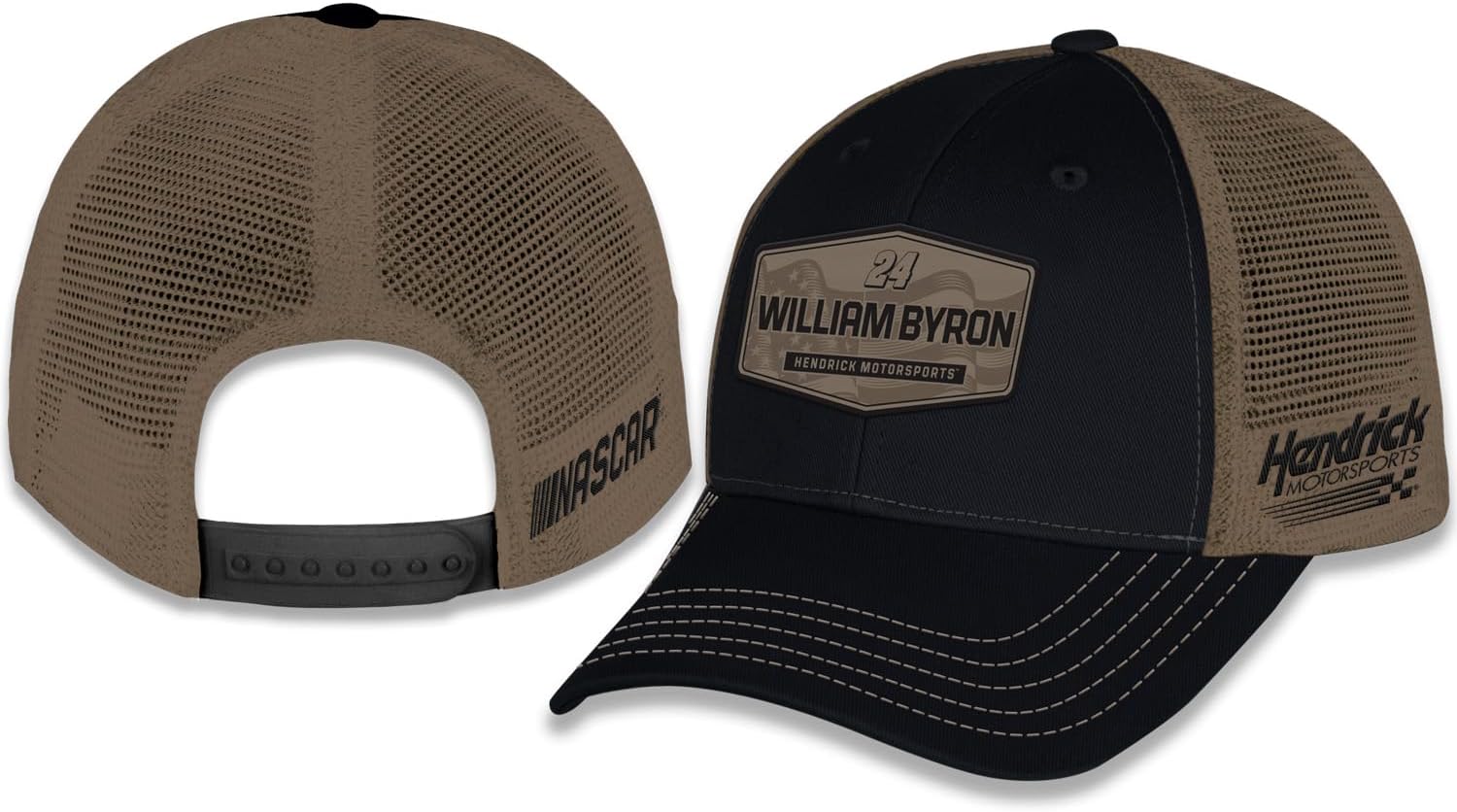 William Byron #24 NASCAR 2025 Adult Flag Patriotic Patch Mesh Snapback Hat Black