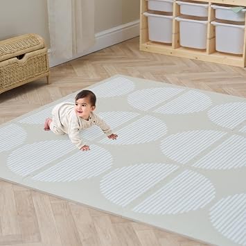 Tutti Bambini Infinity Baby Playmat 6 Piece Foam Mat - Orbital Oatmeal | Cushioned non-slip EVA foam play mat with wipe-clean surface, designed for safe floor play from baby through toddler years.