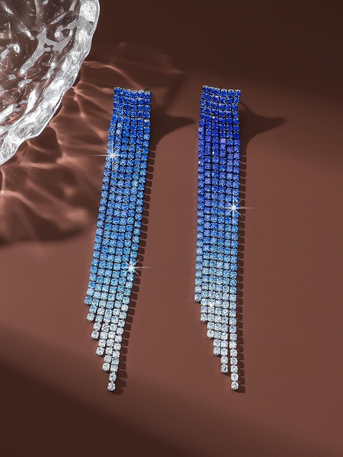 Rhinestone Tassel Earrings for Women Sparkling Crystal Long Chain Tassel Dangle Drop Earrings Elegant Cubic Zirconia Chandelier Statement Earrings Bridal Wedding Prom Party Jewelry - Image 4