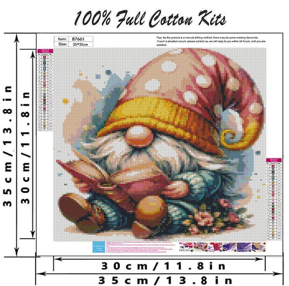 Kit per punto croce con gnomo per adulti e principianti, kit per punto croce contato a libro, con cuciture carine, motivi carini, per ricamo, per adulti e principianti (34,8 x 34,8 cm)
