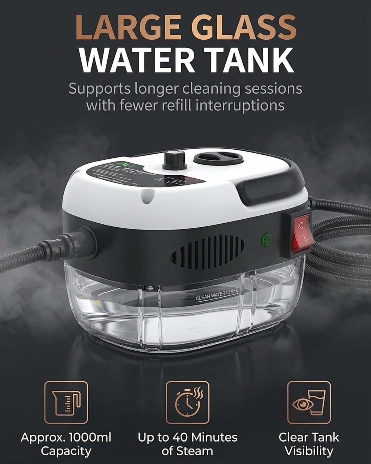 2500w handheld high-temperature pressurized steam cleaner, 10 In 1 Multi Purpose 6-Level Adjustable Large-Capacity high power Steam Cleaner with attachments for car engine Home Grout(White)