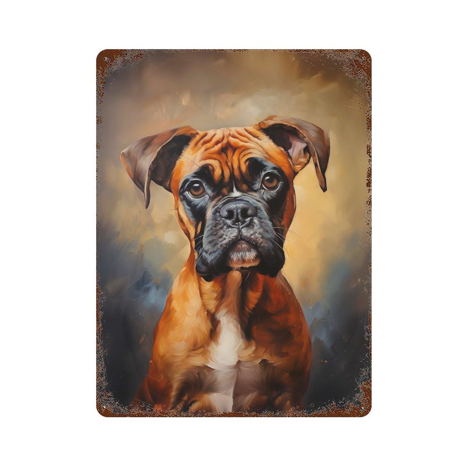 Weathered Tin Sign with Boxer Dog Design 15.7"x11.8", for Shed, Workshop And Garage Wall Decor, Decorative Metal Wall Art