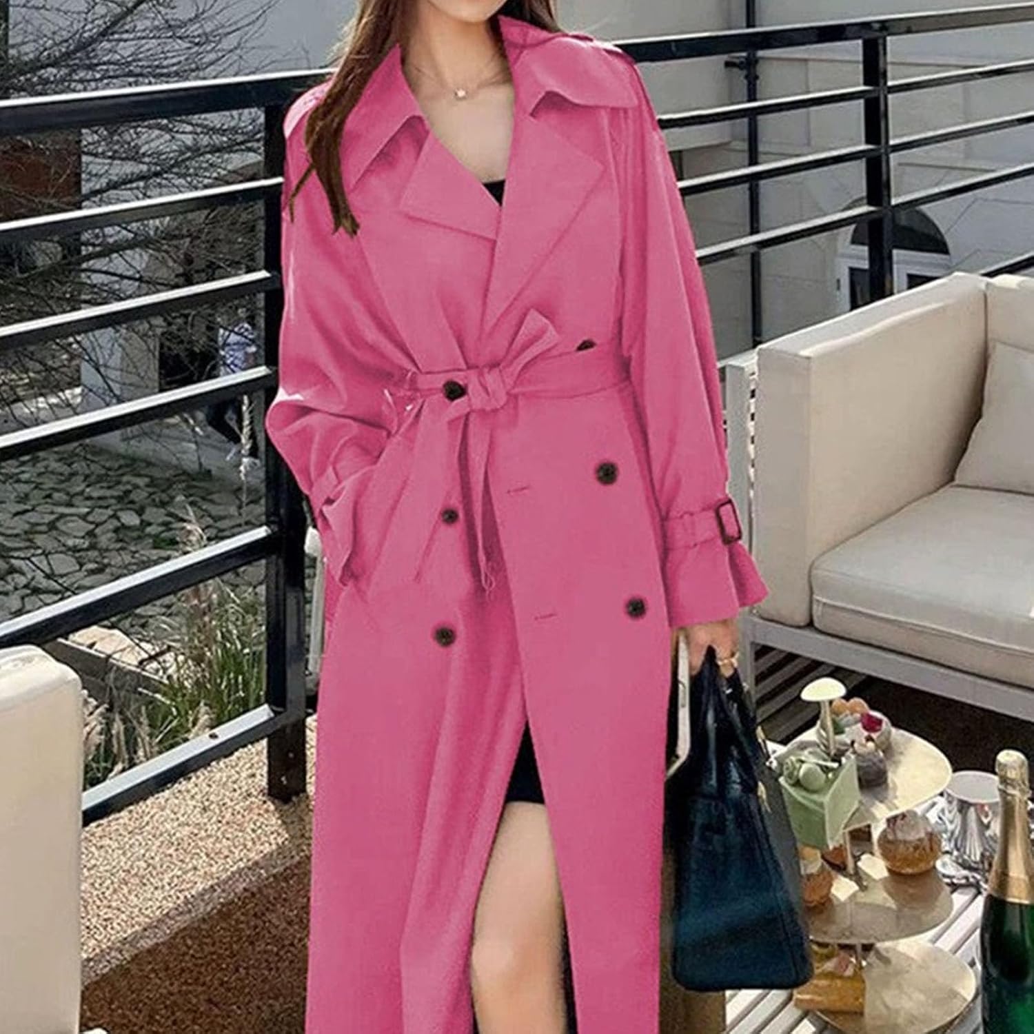Trench Coat Women's Double Breasted Duster Trench Coat Elegance Slim Full Length Maxi Long Overcoat with Belt 2025