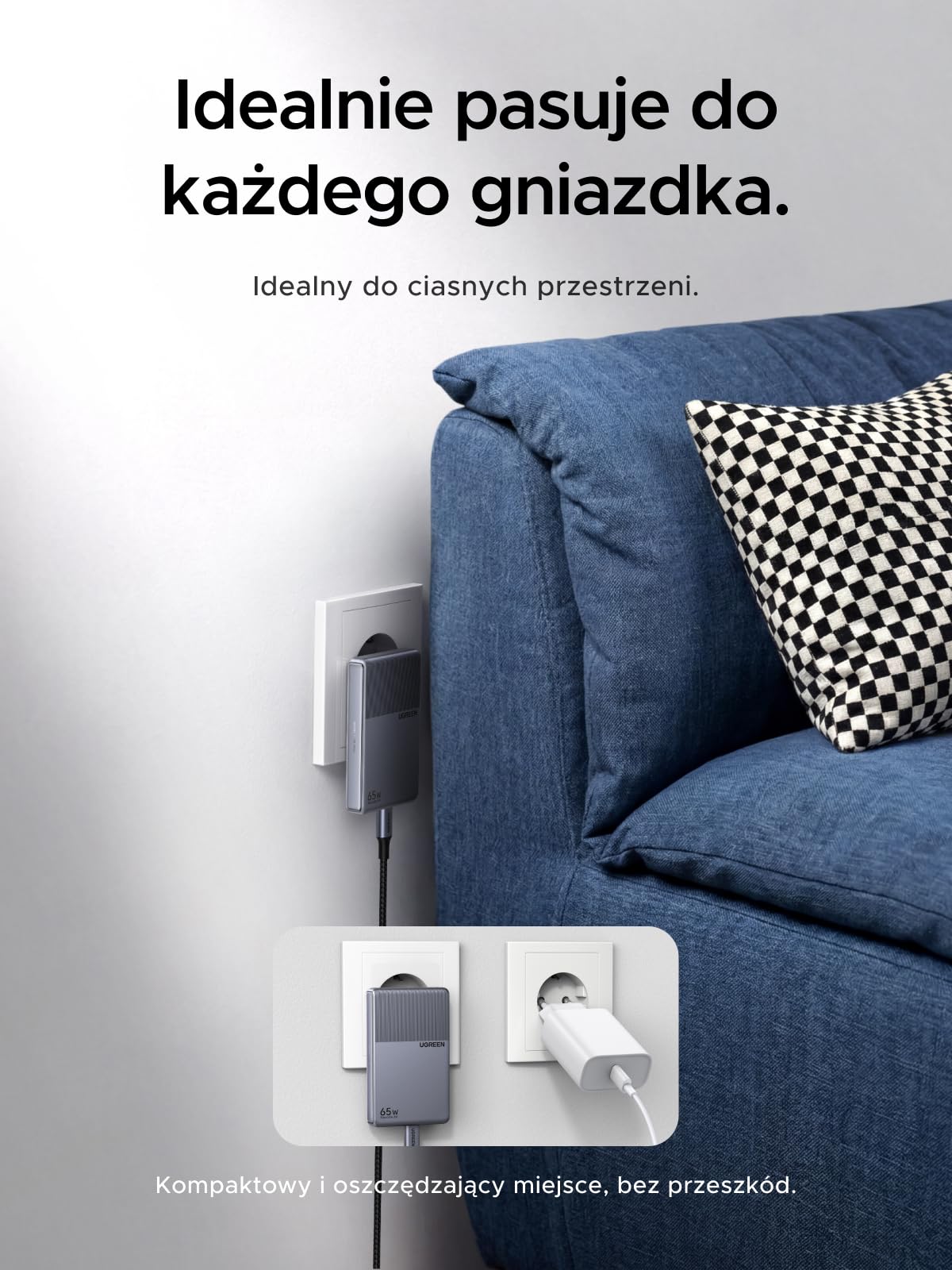 UGREEN Ładowarka USB-C 65W, cienka, 1,45 cm, składana wtyczka, 3 porty | Ultrapłaski szybka ładowarka GaN do podróży i biura, kompatybilna z MacBookiem Pro/Air/Neo, iPhone'em 17/16, iPadem, szara
