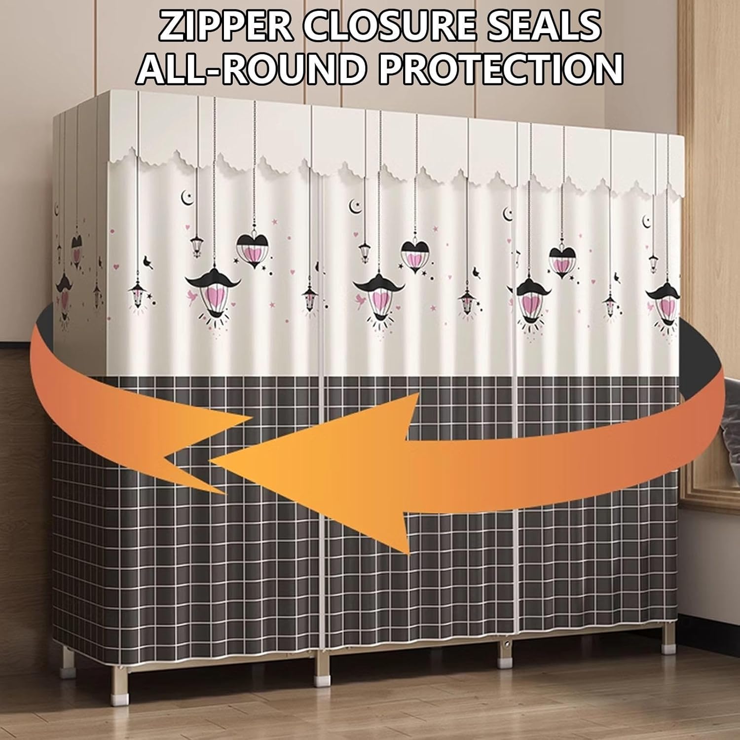 Wardrobe, Canvas Wardrobe, Portable Wardrobe Shelves, Foldable Closet with Hanging Rail and Fabric Cover, Closet for Bedroom,F-163x45x170cm