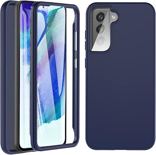 For Samsung S21 FE Case, S21 FE 5G Case, Shockproof Silicone Built-in Screen Protector 360°Full Body Protective Cover Bumper Anti-Scratch Heavy Duty Case Phone Case for Samsung Galaxy S21 FE (Blue)