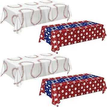 Oigco 4 Pack Baseball Tablecloth Baseball Party Decorations Disposable Plastic Table Cover for Sports Games Birthday Party, 54 x 108 Inch