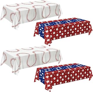 Oigco 4 Pack Baseball Tablecloth Baseball Party Decorations Disposable Plastic Table Cover for Sports Games Birthday Party, 54 x 108 Inch