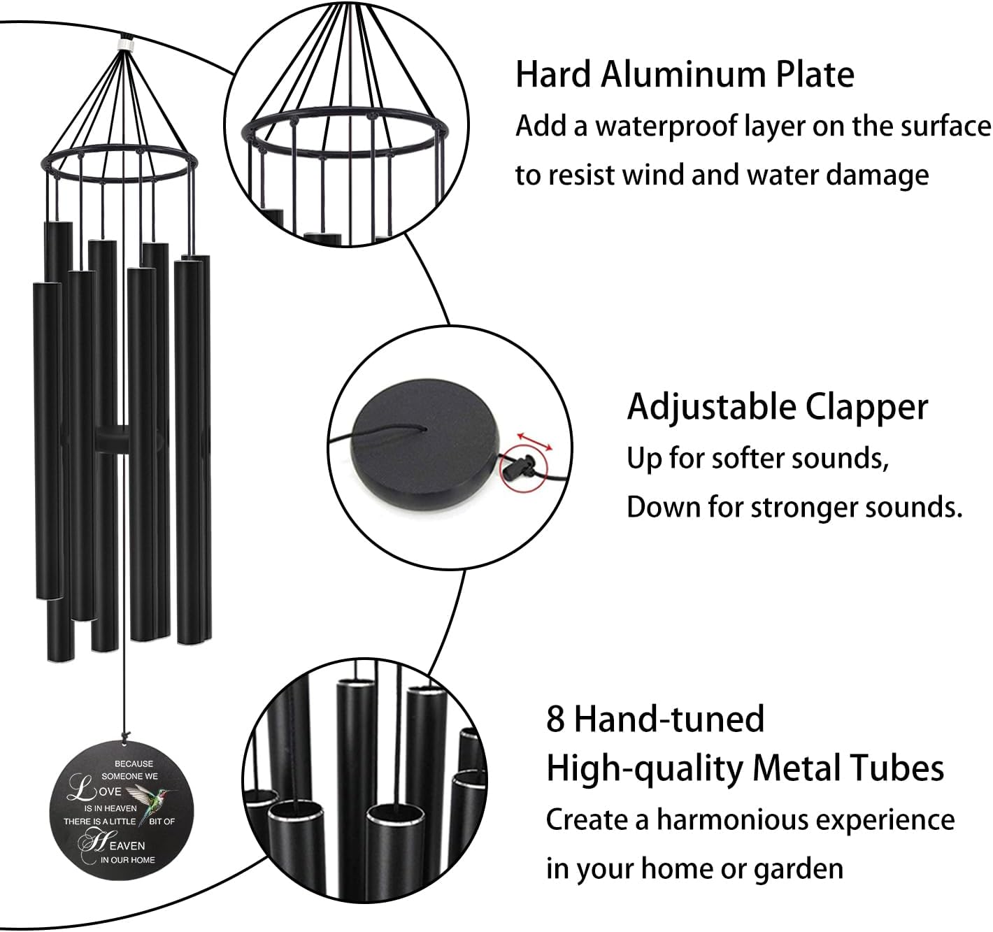 Personalized Hummingbird Wind Chimes, 36inch Sympathy Gifts, Custom Wind Chime for Loss of Loved Dad/Mom/Lover, in Memory of Wind Chimes for Condolences (Produced in USA)