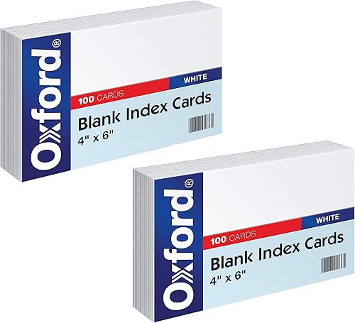 Oxford - Tarjetas índice en blanco, 4 pulgadas x 6 pulgadas, color blanco Paquete de 2