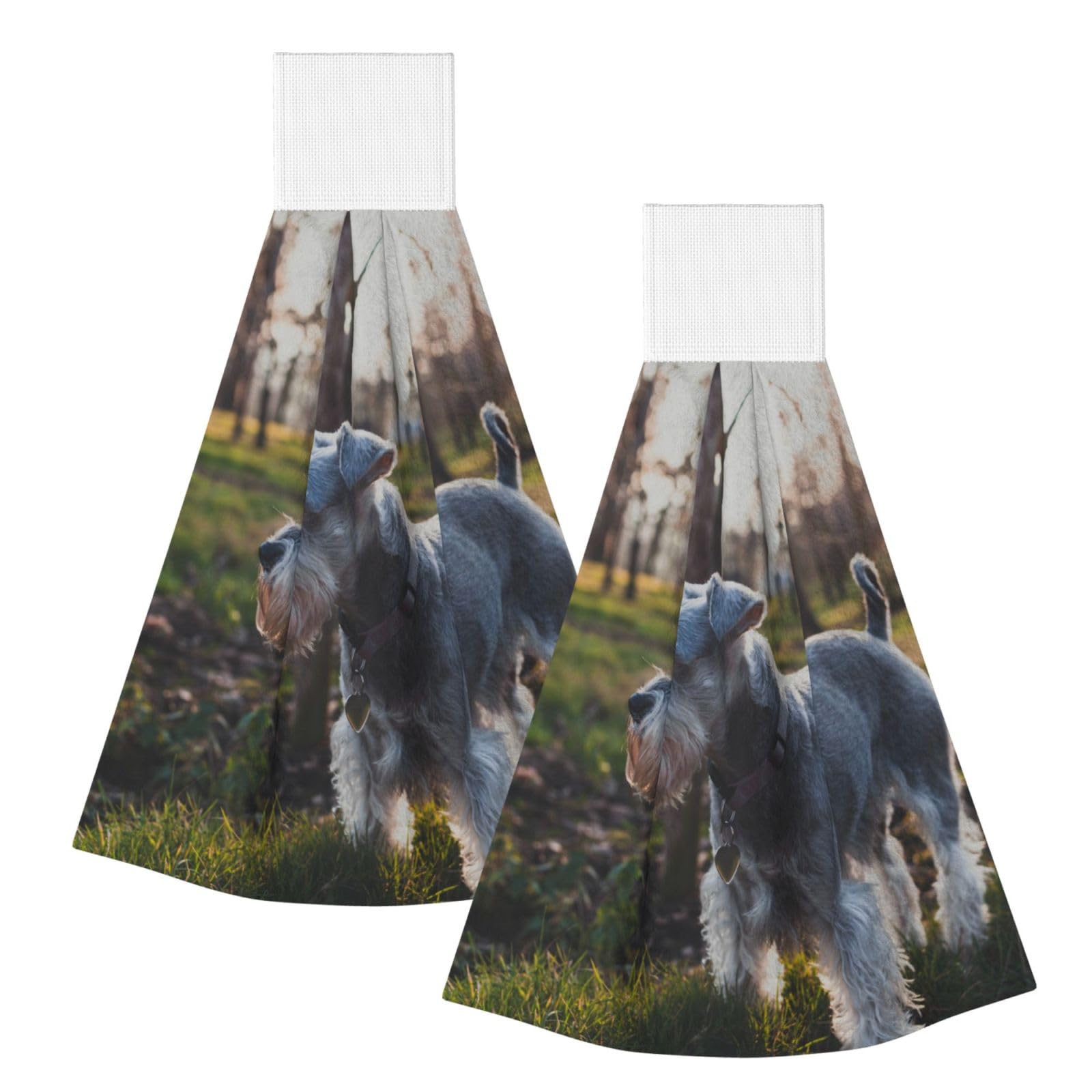 DOPKLNA Miniature Schnauzer Lawn Pets Gray Dogs, 2 Pcs Hanging Coral Fiber Hand Towels for Bathroom, Absorbent Kitchen Towels