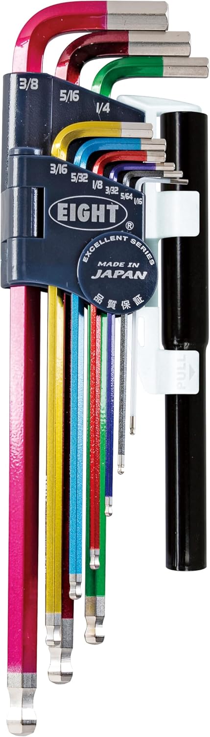 EIGHT TOOL TELC-S9NP, MULTICOLOR, TAPER HEAD HEX KEY EXTRA LONG SET, INCH, 9PC 1/16-3/8" W/EXTENSION PIPE