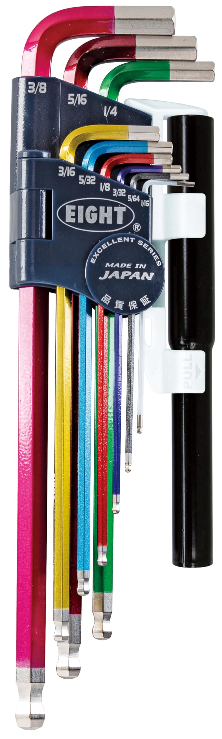 EIGHT TOOL TELC-S9NP, MULTICOLOR, TAPER HEAD HEX KEY EXTRA LONG SET, INCH, 9PC 1/16-3/8" W/EXTENSION PIPE