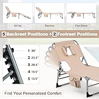 Vista 5 de Tangkula Silla de bronceado con agujero frontal, plegable y ajustable para patio, silla reclinable, para playa, tomar el sol, con bolsillo lateral