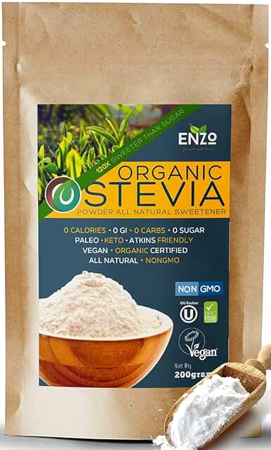 Enzo Easy Use Organic Stevia Powder 200g (7.05oz / 1600 Servings) All Na...