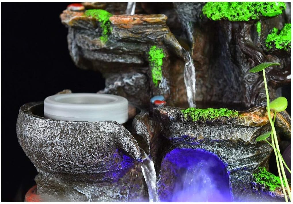 Tabletop Fountain Indoor Fountain Flowing Water Fountain Waterfall Rockery Feng Shui Wheel Greenery Desktop Fountains Decoration Gifts Desktop Fountain (Color : Without Fog) (Without