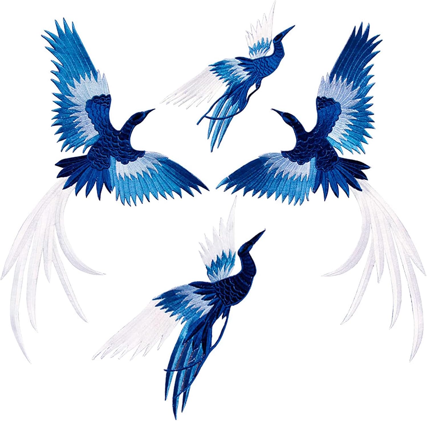 4 Pieces Iron On Patches Embroidery Patches for Clothes Chinese Style Embroidery Bird Phoenix Applique Big Patches DIY and Badges Fabric Repair Patch for Adult Clothes Jeans Jackets Backpacks