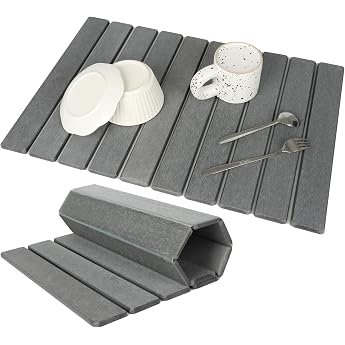 Dish Drying Mat Stone Drying Mat for Kitchen 60 x 40 cm Diatomaceous Earth Quick Dry Stone Mat Foldable Stone Mat Dish Drying Mat for Kitchen Dark Grey