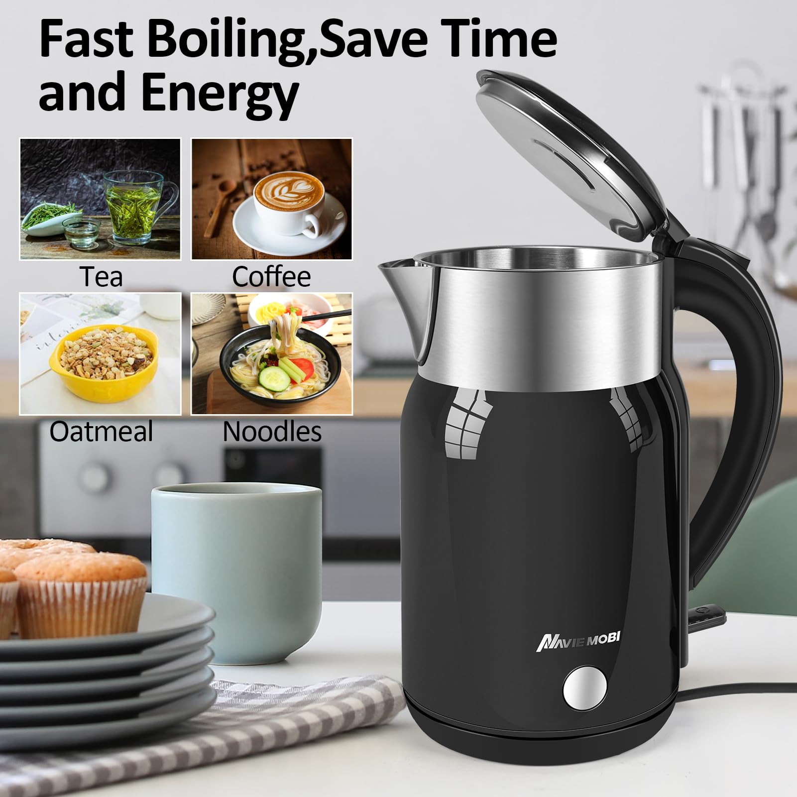 Edelstahl Wasserkocher 1,8 L – 2200W, BPA-frei, Doppelwandig, Tropffrei, Mit Automatischer Abschaltung & SGS-Zertifizierung