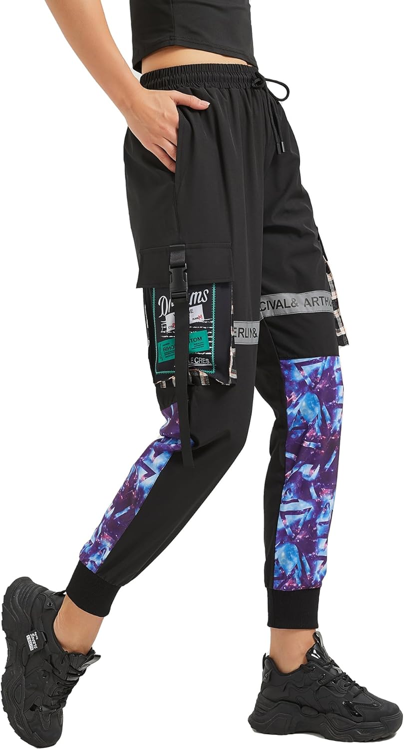 MEINVQIAOTI Women's Techwear Hip Hop Streetwear Multi-Pocket Cargo Pants Sweatpants Casual Reflective Patchwork Overalls - Image 2