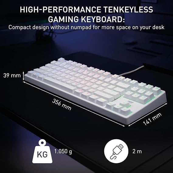 CHERRY XTRFY K4V2 TKL, Wired Gaming Keyboard without Numeric Keypad, German Layout (QWERTZ), RGB Lighting, MX2A Mechanical Switches Red, White
