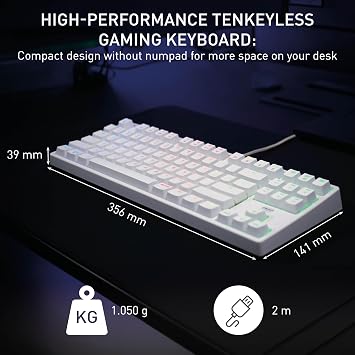 CHERRY XTRFY K4V2 TKL, Wired Gaming Keyboard without Numeric Keypad, German Layout (QWERTZ), RGB Lighting, MX2A Mechanical Switches Red, White