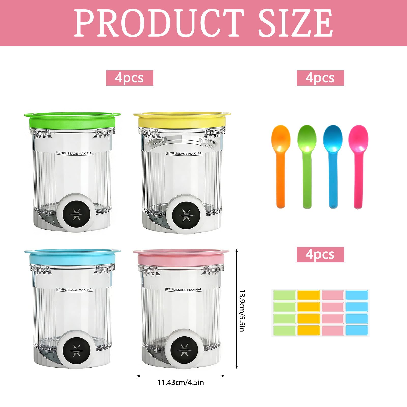 DAZZTIME Bacs à Crème Glacée,4 Pièces Récipient Creami pour la Machine à Glace Ninja Creami,Accessoires pour Récipients à Crème Glacée pour la série NC700/NC701,Sans BPA