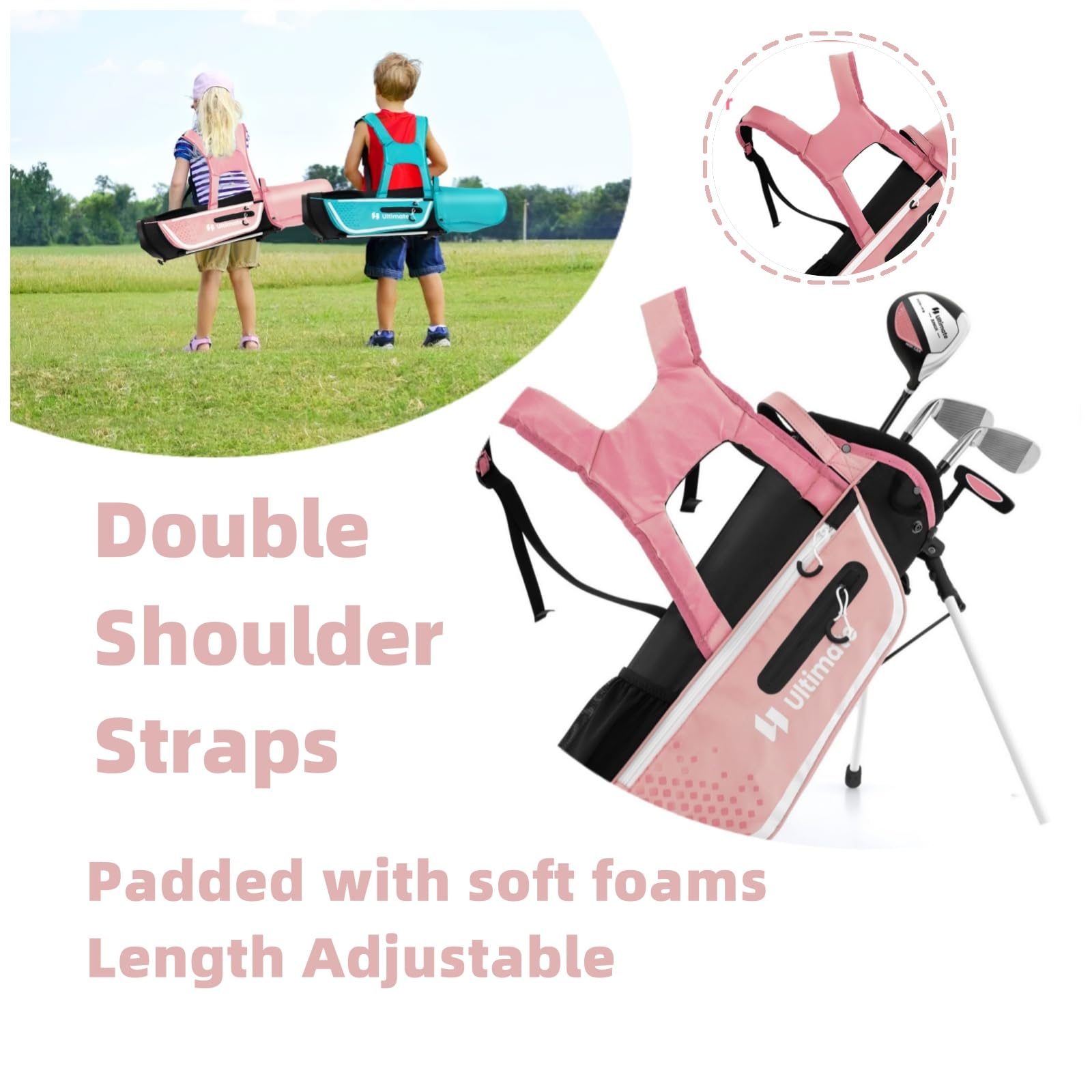 LIFEZEAL Set de Golf pour Enfants 5-7 Ans, Clubs de Golf Complets avec Sac Trépied de Transport Imperméable, Entraînement Parfait avec Fairway 3, Fer 7, S et Putter, pour Droitiers